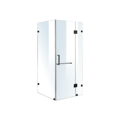 110 X 70cm Frameless 10mm Glass Shower Screen By Della Francesca BLACK Hinges/Brackets And SQUARE Handle