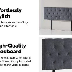 Palermo Queen Linen Fabric Deluxe Headboard Bedhead In Grey Furniture