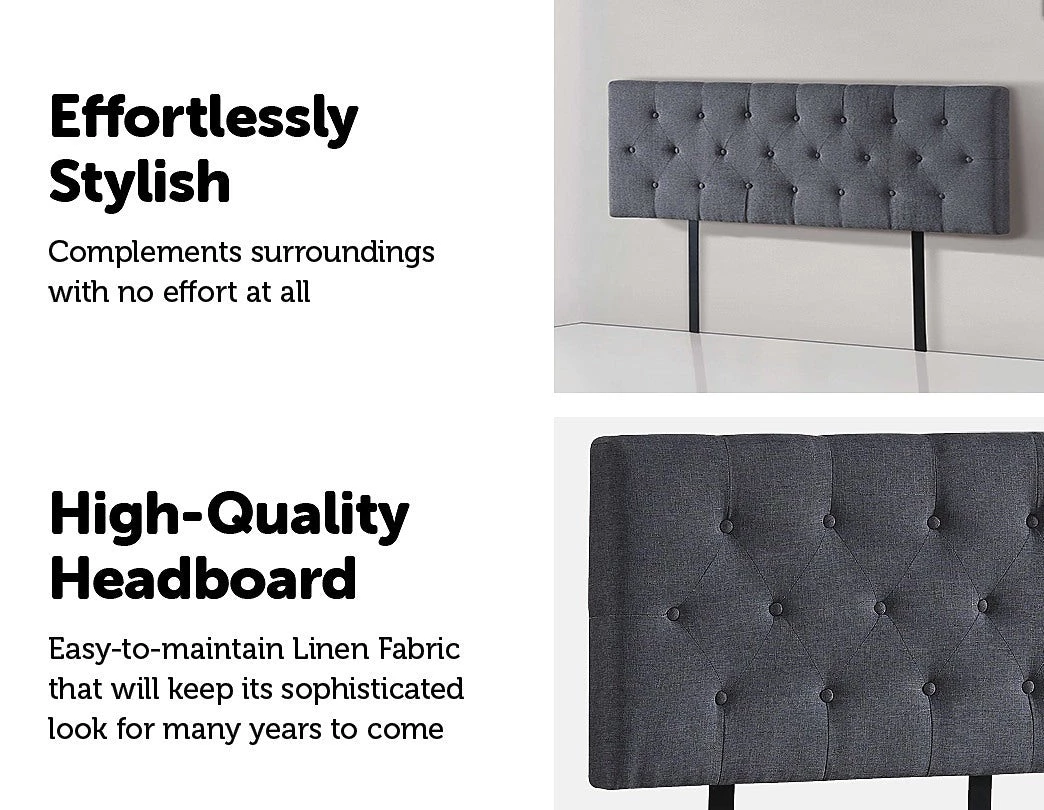 Palermo Queen Linen Fabric Deluxe Headboard Bedhead In Grey Furniture