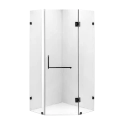 900 X 900mm Frameless 10mm Glass Shower Screen By Della Francesca Black Hinges/Brackets And Round Handle DIY & Renovation