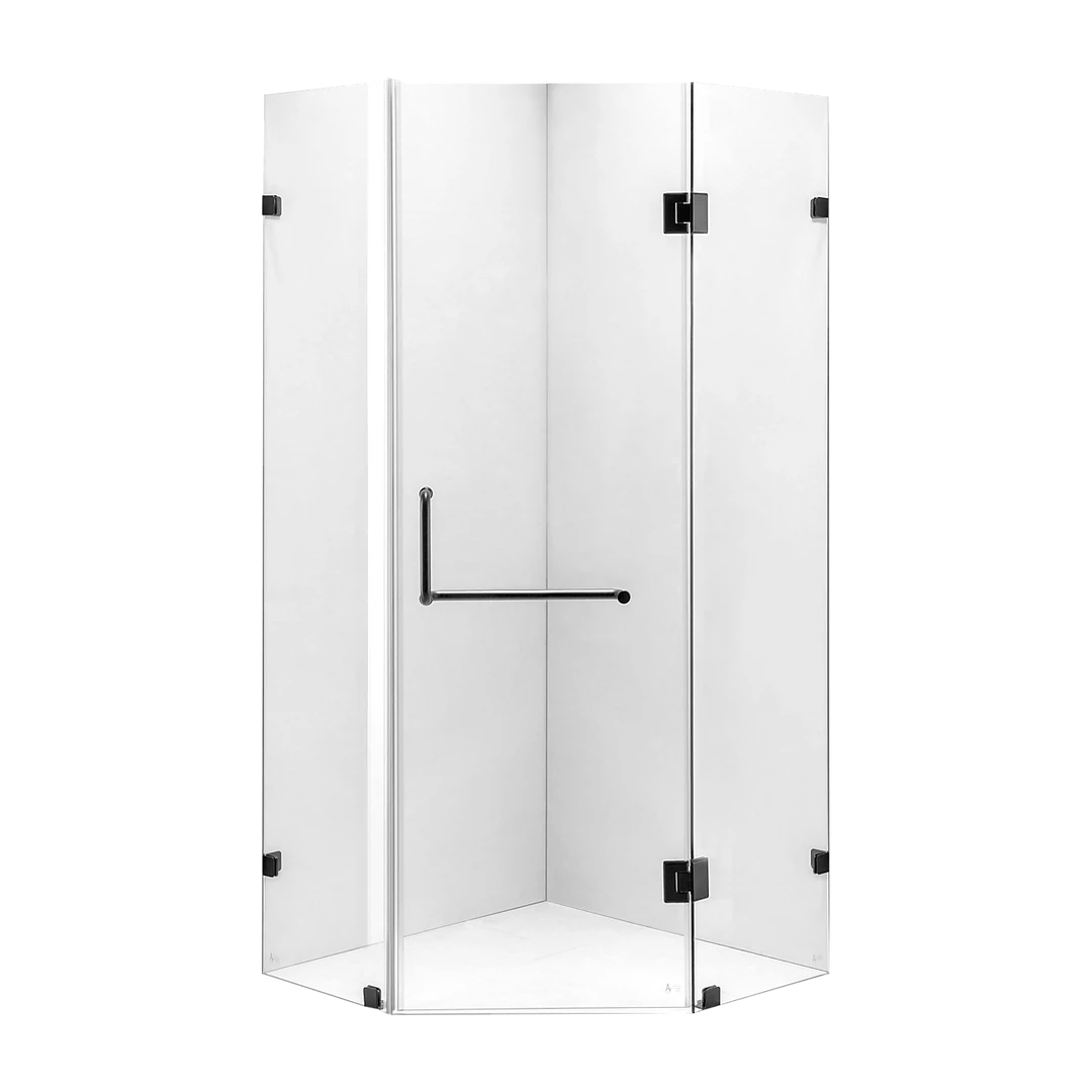 900 X 900mm Frameless 10mm Glass Shower Screen By Della Francesca Black Hinges/Brackets And Round Handle DIY & Renovation