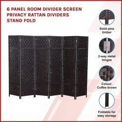 Palermo 6-Panel Room Divider Screen Privacy Rattan Dividers Stand Fold