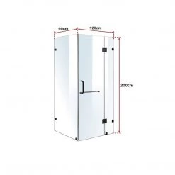 120 X 90cm Frameless 10mm Glass Shower Screen By Della Francesca BLACK Hinges/Brackets And ROUND Handle