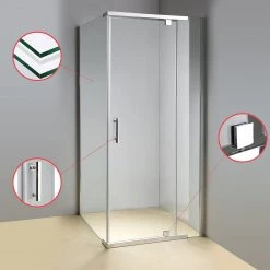Della Francesca 900 X 900 X 1900mm Framed Safety Glass Pivot Door Shower Screen In CHROME