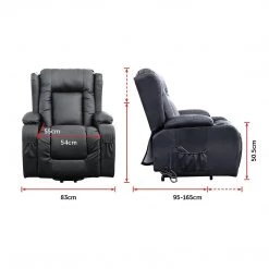 Palermo Recliner Chair Electric Massage Chair Lift Heated Leather Lounge Sofa Black Furniture