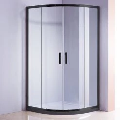Della Francesca 90 X 90cm Rounded Sliding 6mm Curved Shower Screen With Base In Black With White Base