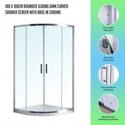 Della Francesca DIY & Renovation 100 X 100cm Rounded Sliding 6mm Curved Shower Screen With Base In Chrome