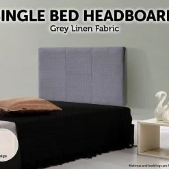Palermo Single Grey Linen Fabric Bed Headboard Bedhead