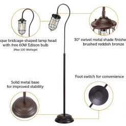 FactoryFast.com.au Industrial Floor Lamp With Adjustable Cage Shade In Bronze Finish