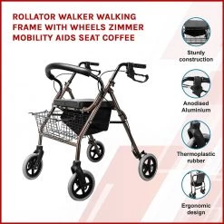 Randy & Travis Machinery Rollator Walker Walking Frame With Wheels Zimmer Mobility Aids Seat Coffee Home & Lifestyle