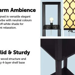 Randy & Travis Machinery Shelf Floor Lamp - Shade Diffused Light Source With Open-Box Shelves