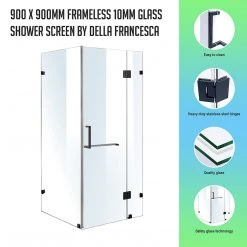 DIY & Renovation 90 X 90cm Frameless 10mm Glass Shower Screen By Della Francesca BLACK Hinges/Brackets And SQUARE Handle
