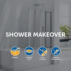 Della Francesca 4 Fold Chrome Folding Bath Shower Screen Door Panel 1000 X 1400mm DIY & Renovation