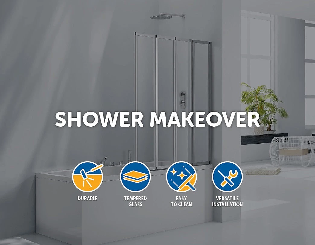 Della Francesca 4 Fold Chrome Folding Bath Shower Screen Door Panel 1000 X 1400mm DIY & Renovation