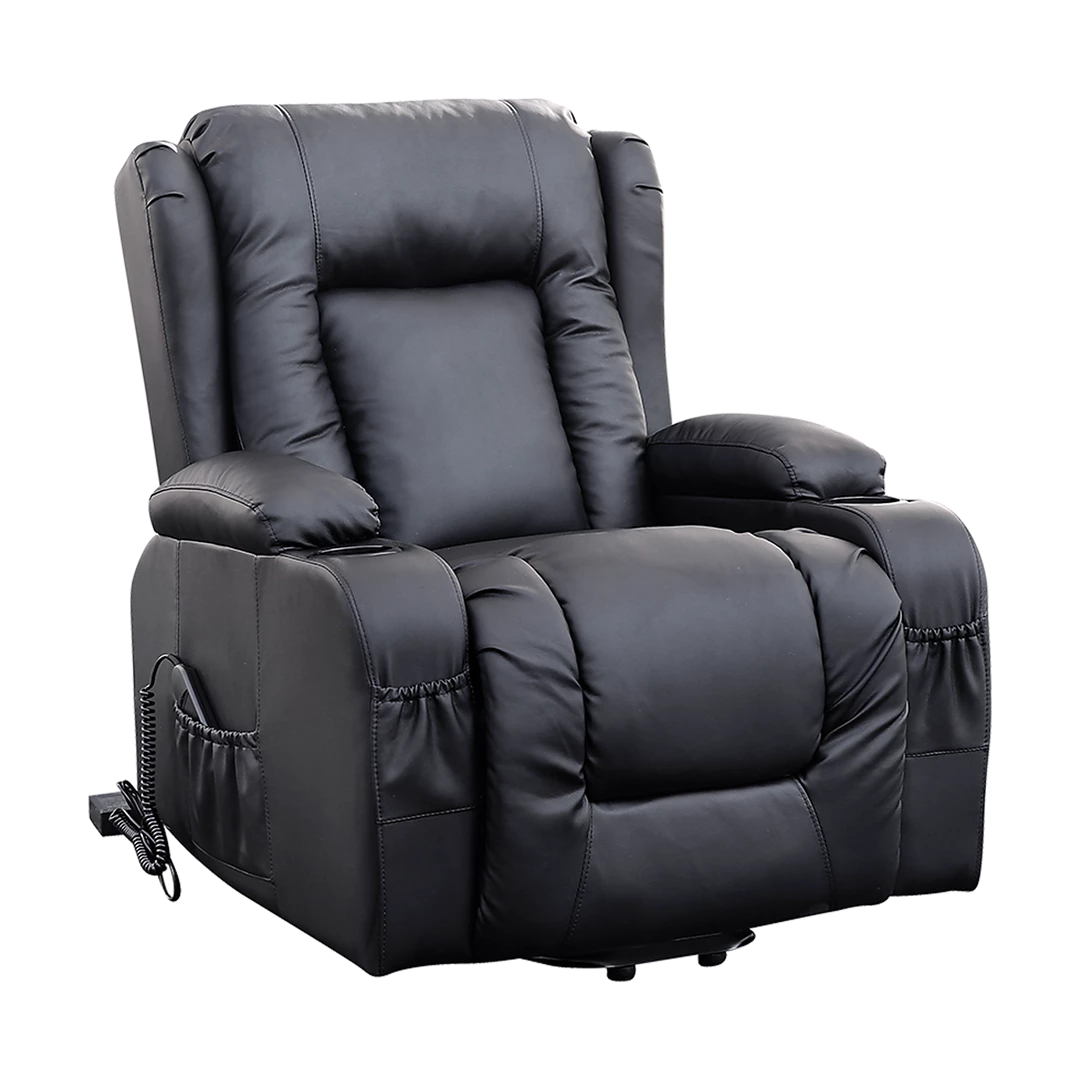 Palermo Recliner Chair Electric Massage Chair Lift Heated Leather Lounge Sofa Black Furniture