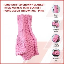 FactoryFast.com.au Hand Knitted Chunky Blanket Thick Acrylic Yarn Blanket Home Decor Throw Rug - Pink
