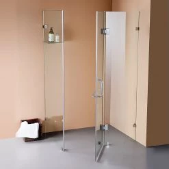 90 X 70cm Frameless 10mm Glass Shower Screen By Della Francesca CHROME Hinges/Brackets And ROUND Handle