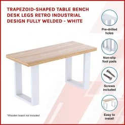 Della Francesca Trapezoid-Shaped Table Bench Desk Legs Retro Industrial Design Fully Welded - White Furniture