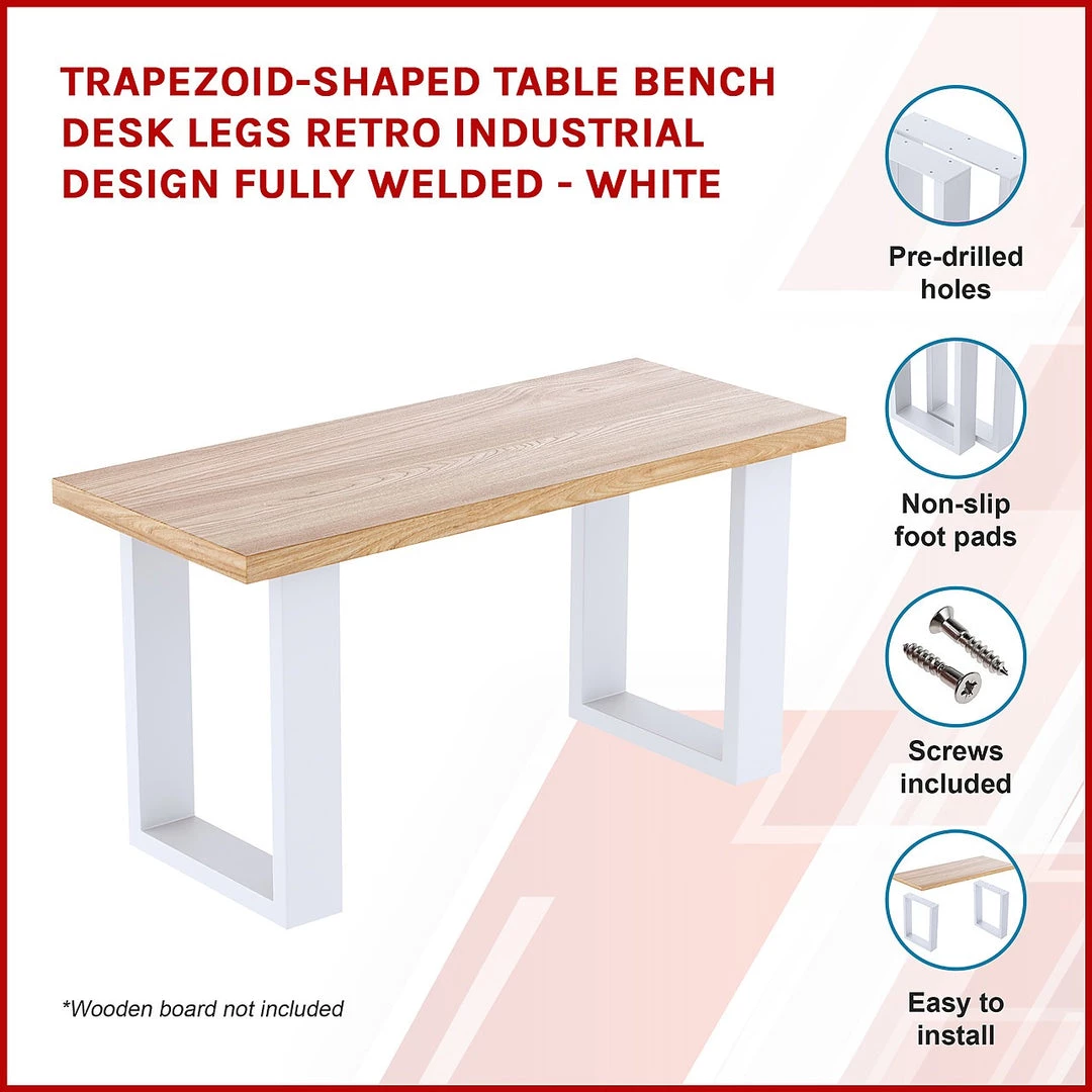 Della Francesca Trapezoid-Shaped Table Bench Desk Legs Retro Industrial Design Fully Welded - White Furniture