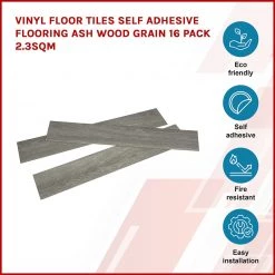 Randy & Travis Machinery Furniture Vinyl Floor Tiles Self Adhesive Flooring Ash Wood Grain 16 Pack 2.3SQM