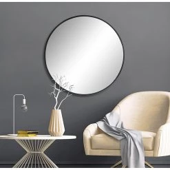 70cm Round Wall Mirror Bathroom Makeup Mirror By Della Francesca - Black DIY & Renovation