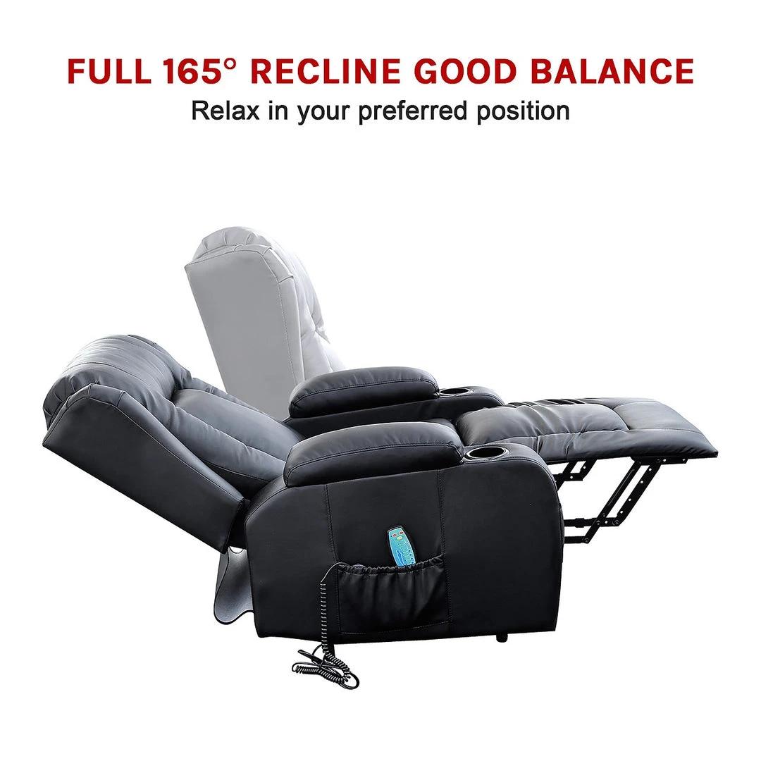 Palermo Recliner Chair Electric Massage Chair Lift Heated Leather Lounge Sofa Black Furniture
