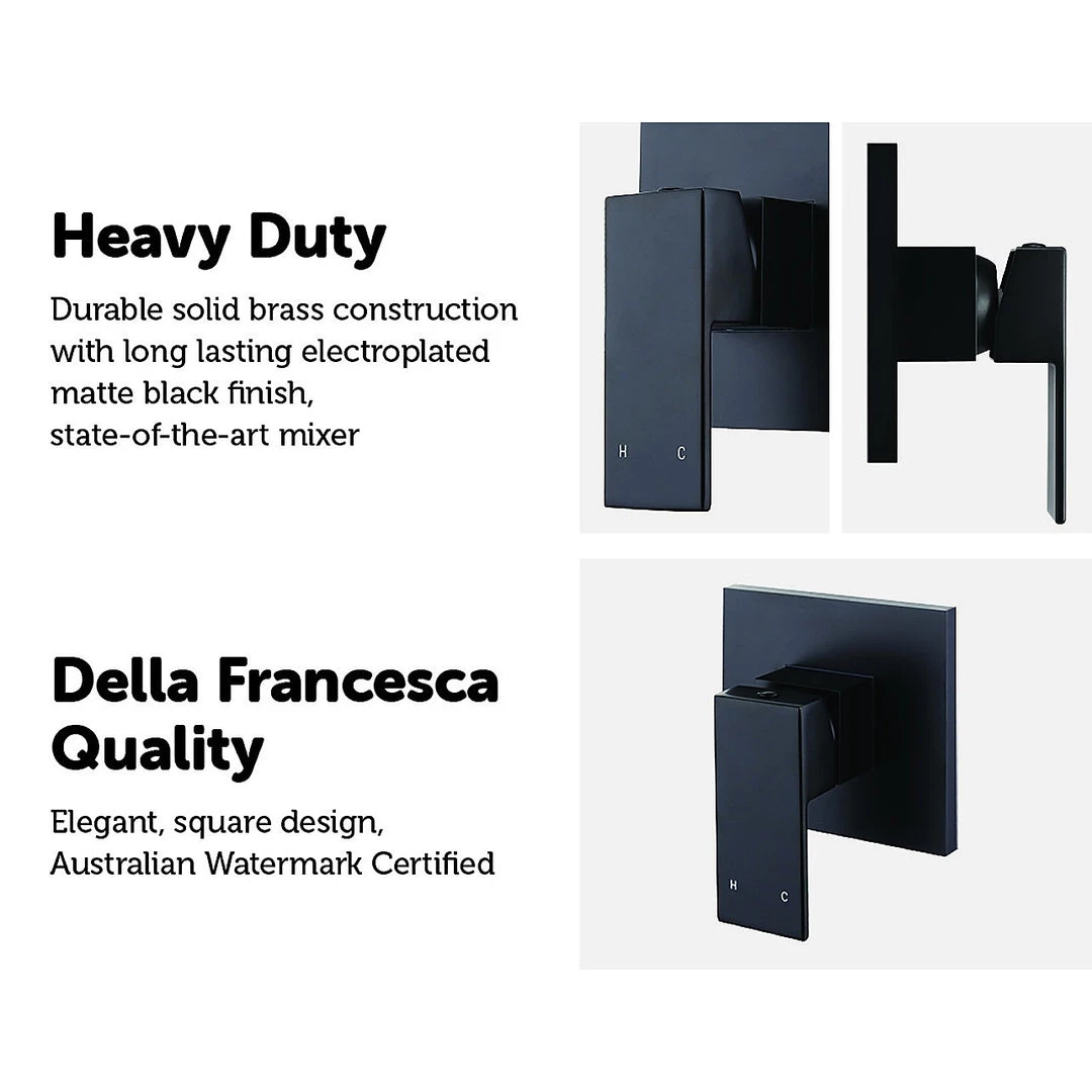 Della Francesca DIY & Renovation Polished Black Bathroom Shower Wall Mixer W/ WaterMark