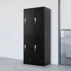 Salvatore Angelotti Black Four-Door Office Gym Shed Storage Locker- Padlock-operated