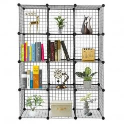 Randy & Travis Machinery 12 Cube Wire Grid Organiser Bookcase Storage Cabinet Wardrobe Closet Black Furniture