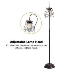 FactoryFast.com.au Industrial Floor Lamp With Adjustable Cage Shade In Bronze Finish
