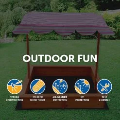 Brienz Games & Hobbies Kids Wooden Toy Sandpit With Adjustable Canopy