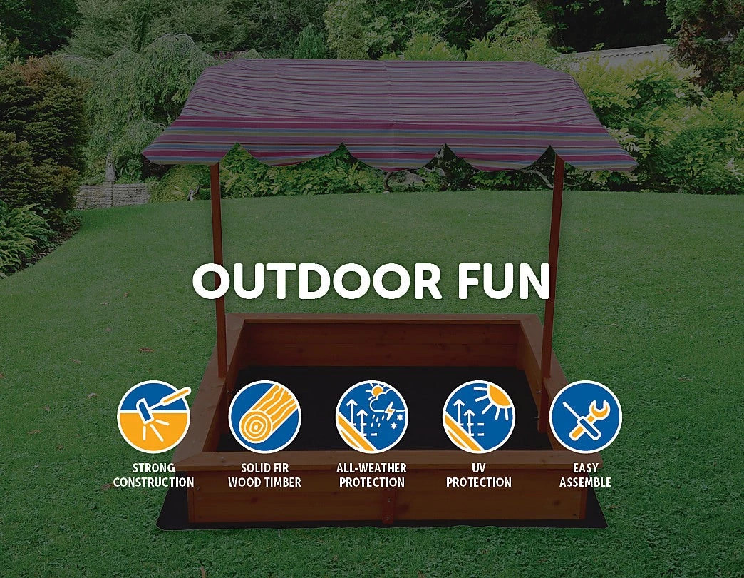 Brienz Games & Hobbies Kids Wooden Toy Sandpit With Adjustable Canopy