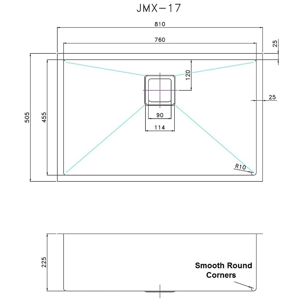 Brienz 810x505mm Handmade 1.5mm Stainless Steel Sink With Square Waste