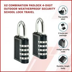 FactoryFast.com.au Outdoor & Leisure X2 Combination Padlock 4-Digit Outdoor Weatherproof Security School Lock Travel