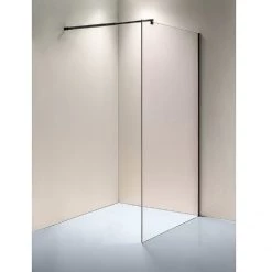 Della Francesca 120 X 200cm Frameless 10mm Safety Glass Shower Screen In Round Black