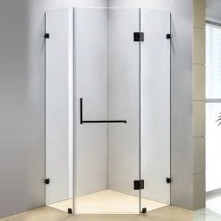 1000 X 1000mm Frameless 10mm Glass Shower Screen By Della Francesca Black Hinges/Brackets And Square Handle