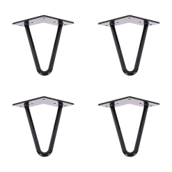 Della Francesca Set Of 4 Industrial Retro Hairpin Table Legs 12mm Steel Bench Desk - 11cm Black