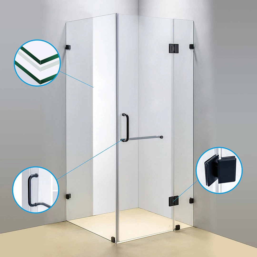 DIY & Renovation 90 X 90cm Frameless 10mm Glass Shower Screen By Della Francesca BLACK Hinges/Brackets And ROUND Handle