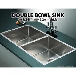 Brienz DIY & Renovation 1.2mm Handmade Double Stainless Steel Sink With Waste - 865x440mm