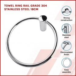 Della Francesca DIY & Renovation Towel Ring Rail Grade 304 Stainless Steel 18cm