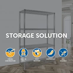 Palermo Modular Chrome Wire Storage Shelf 180 X 90 X 35cm Steel Shelving Furniture