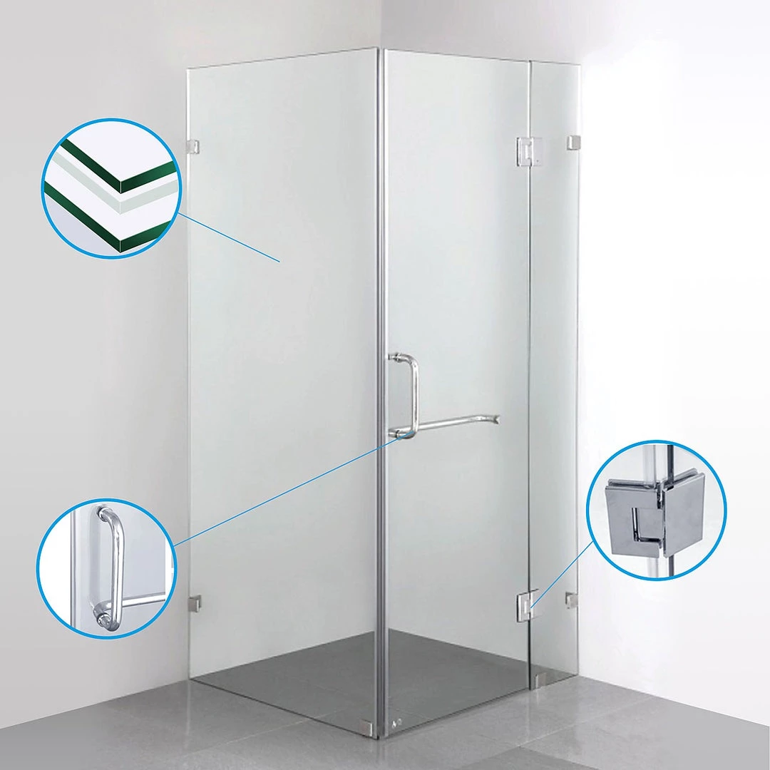 90 X 70cm Frameless 10mm Glass Shower Screen By Della Francesca CHROME Hinges/Brackets And ROUND Handle