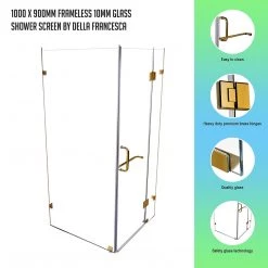 DIY & Renovation 100 X 90cm Frameless 10mm Glass Shower Screen By Della Francesca GOLD Hinges/Brackets And ROUND Handle