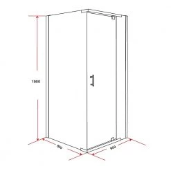 Della Francesca 900 X 800 X 1900mm Framed Safety Glass Pivot Door Shower Screen In CHROME