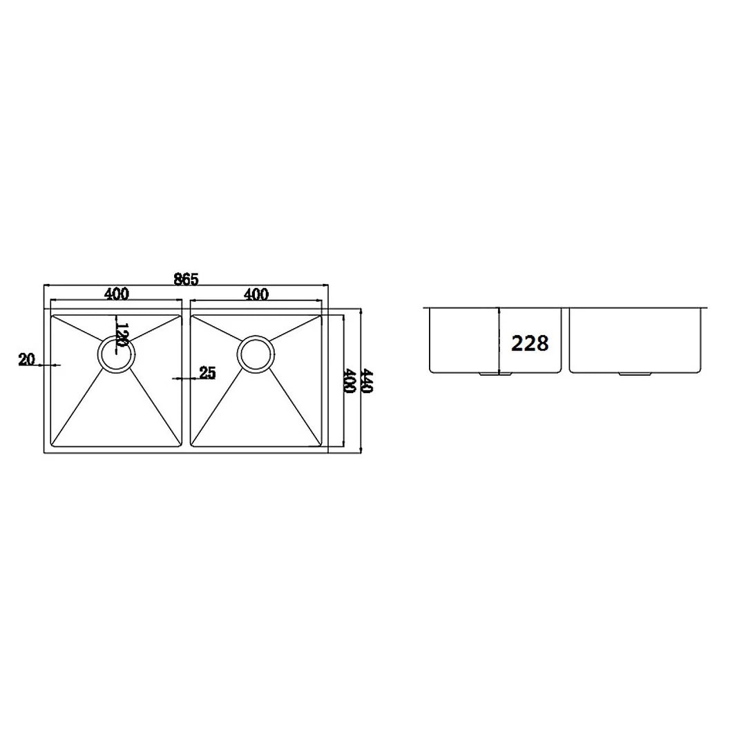 Brienz 1.0mm Handmade Double Stainless Steel Sink With Waste - 865x440mm