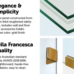 Della Francesca 90 X 210cm Frameless 10mm Safety Glass Shower Screen Gold Finish DIY & Renovation