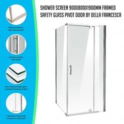 Della Francesca 900 X 800 X 1900mm Framed Safety Glass Pivot Door Shower Screen In CHROME