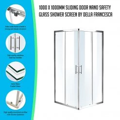 Della Francesca DIY & Renovation 1000 X 1000mm Sliding Door Nano Safety Glass Shower Screen In CHROME