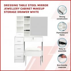 Palermo Dressing Table Stool Mirror Jewellery Cabinet Makeup Storage Drawer White Furniture