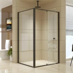 Della Francesca Front: (114~122) X 195cm Adjustable Semi Frameless Shower Screen In Black Side: (98~101) X 195cm DIY & Renovation